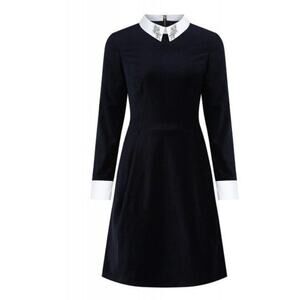 Ted Baker Small Velvet Black Dress Embellished Collar Wednesday Addams (Sz 1=4)